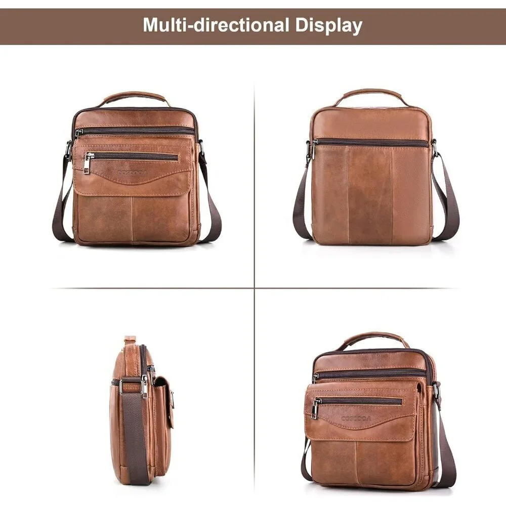 💫 Coscooa Leather Crossbody Bag Men Brown Messenger Satchel Travel Shoulder Bag